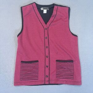Blast Vintage Womens Small Pink Black Micro Dot Striped Pocket Button Front Vest
